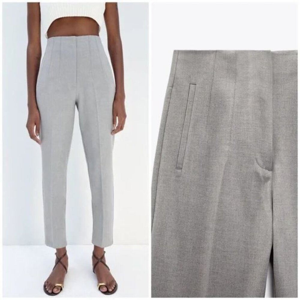 ZARA HIGH-WAIST TROUSERS - Light Gray